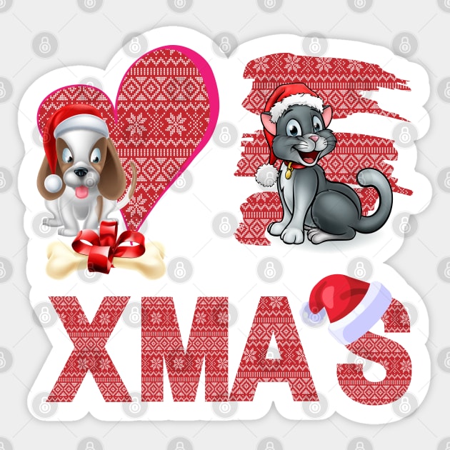 XMAS SANTA CAT DOG PACK 3 STICKER Sticker by O.M design